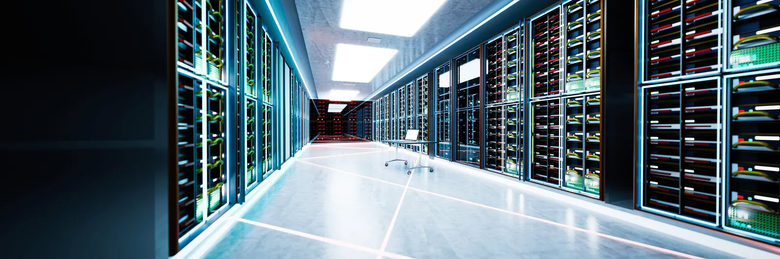 Modern data center with server racks