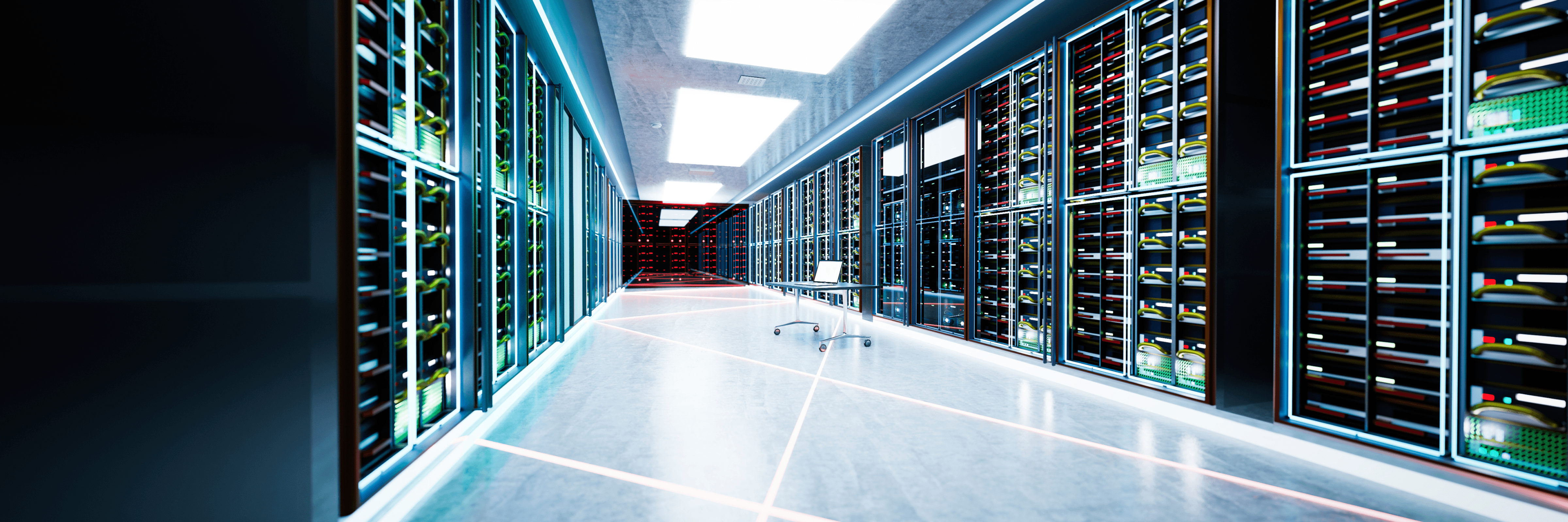 Modern data center with server racks